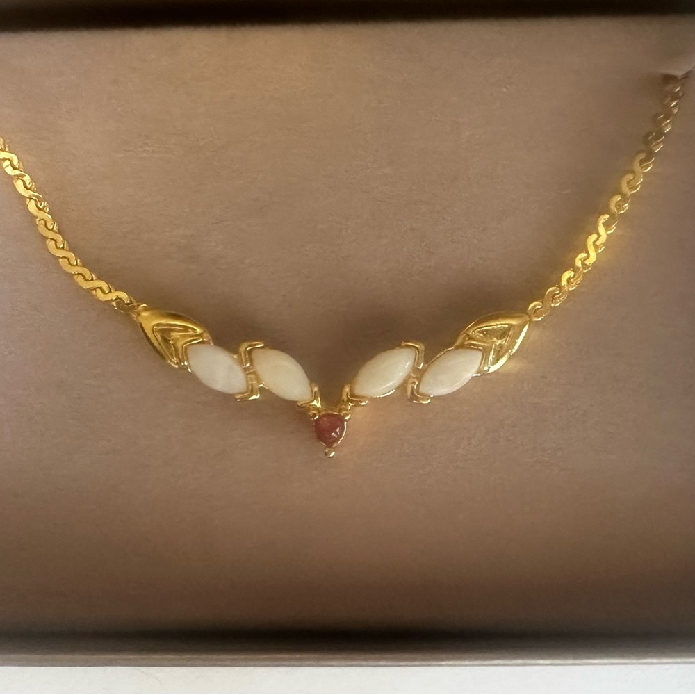 Genuine Ruby & Opal Necklace - Gold - Picture 4 of 4